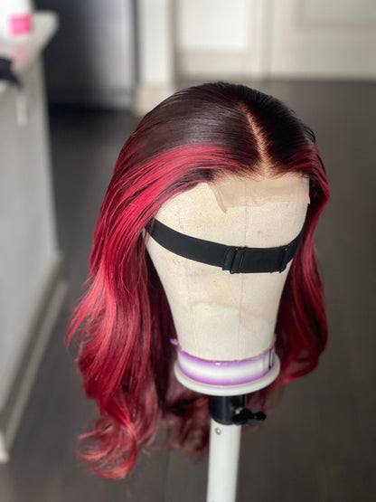 4 By 4 Loose Wavy Closure Wig (100% Human Hair) 18 Inches Wine Color