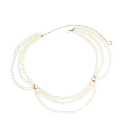 White Pearl Tassel Hip Belly Body Chain
