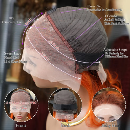 Ginger Orange Bob Wig | 13x4 Transparent Lace Front Brazilian Human Hair